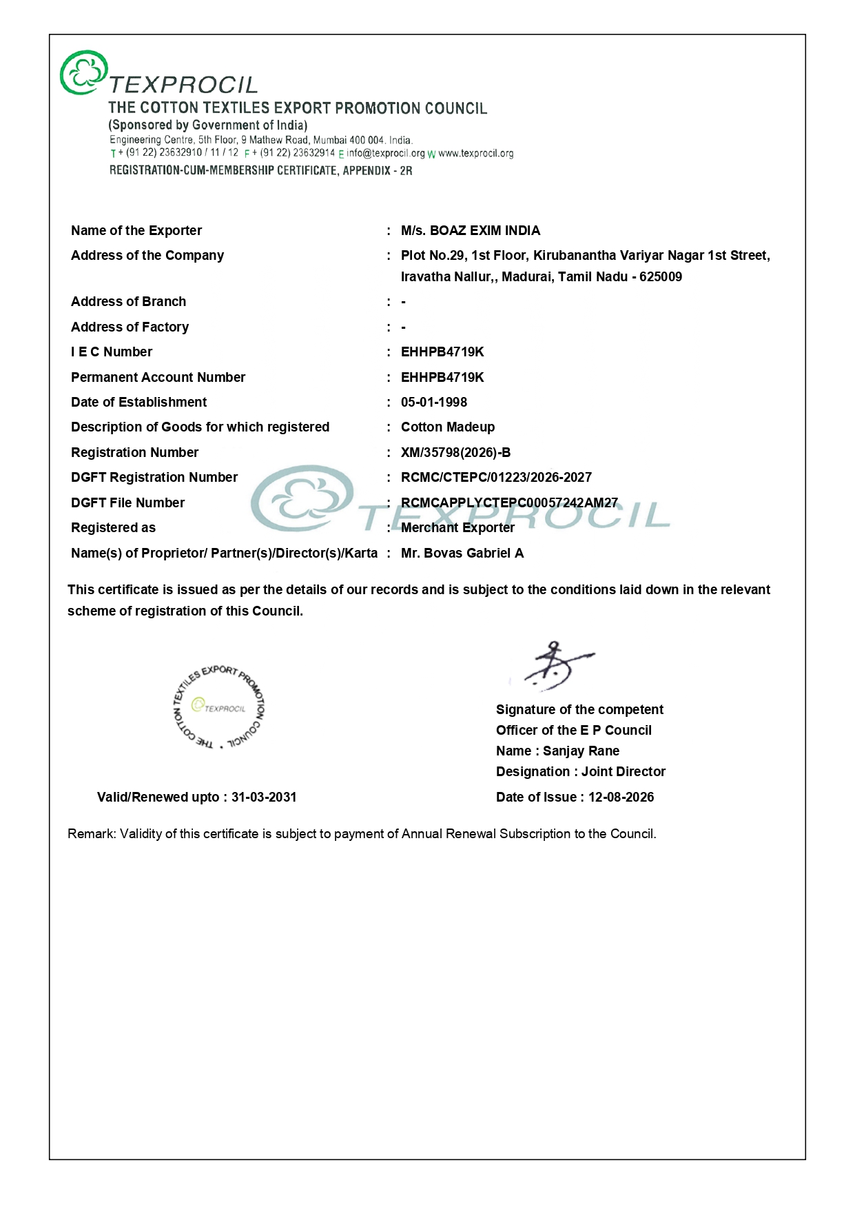 TEXPROCIL RCMC